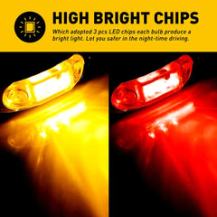 10x Amber+Red LED Side Light Marker Clearance Light for Trailer Truck RV Camper 6B93BC-57