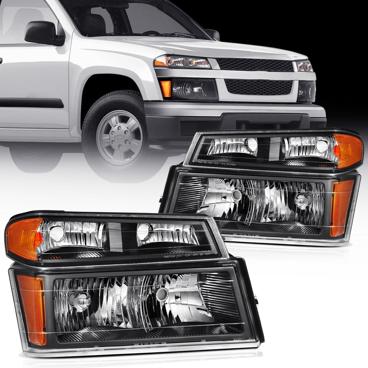 Pair Headlights Assembly For 2004-2012 Chevrolet Colorado GMC Canyon Black Amber 6B93BC-57