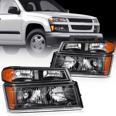 Pair Headlights Assembly For 2004-2012 Chevrolet Colorado GMC Canyon Black Amber 6B93BC-57