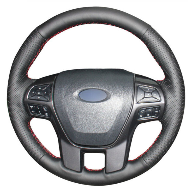 DIY Top Leather Steering Wheel Hand-stitch on Wrap Cover For Ford Ranger Everest