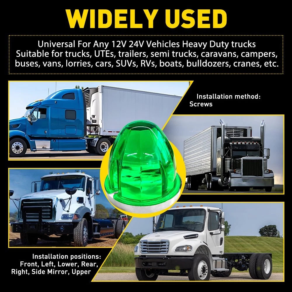 6X Green LED Watermelon LightsSide Marker Truck Trailer Chrome Housing 12-24V EA 6B93BC-57