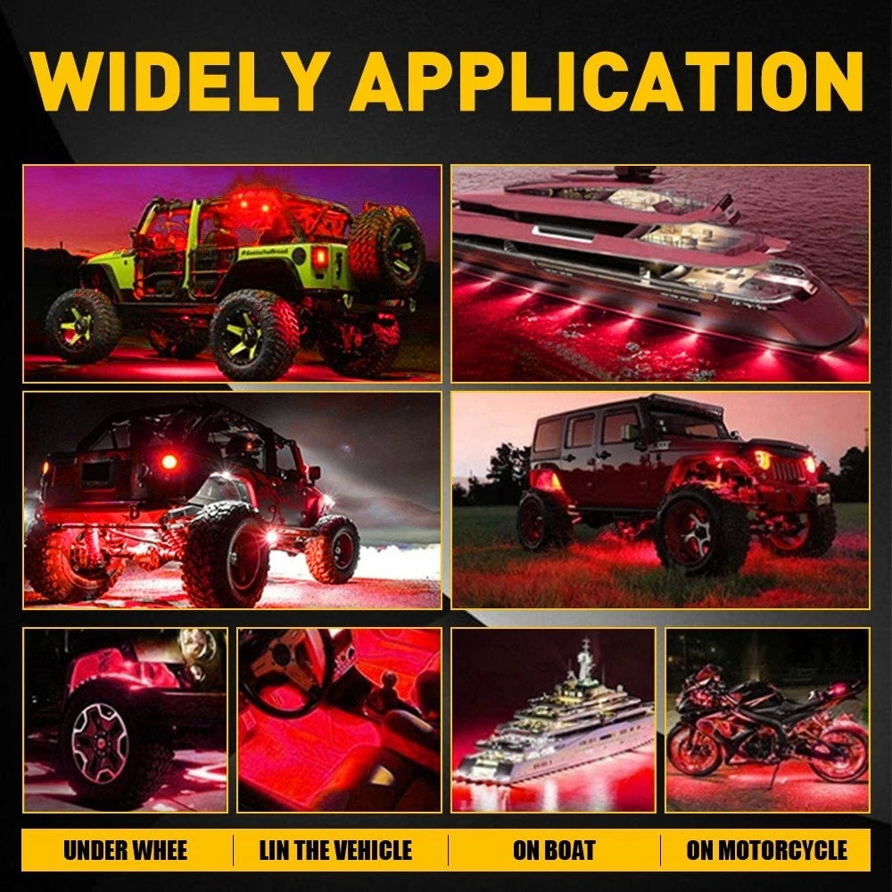 Red 4 Pods LED Rock Lights For JEEP Offroad Car Truck ATV Boat Underbody Light A 6B93BC-57