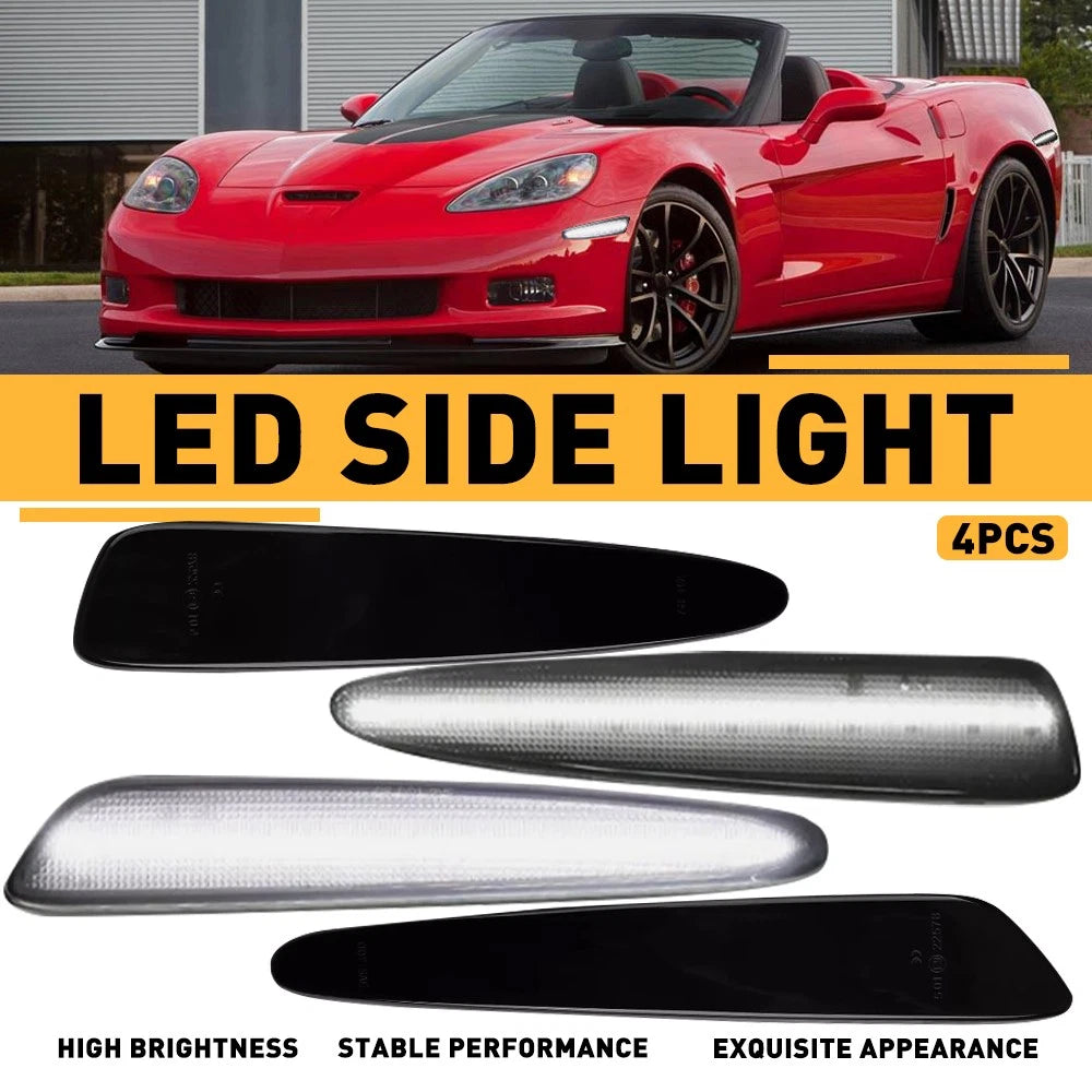 4x LED Smoked Front Rear Side Marker Signal Lights For 2005-13 Chevy Corvette C6 6B93BC-57