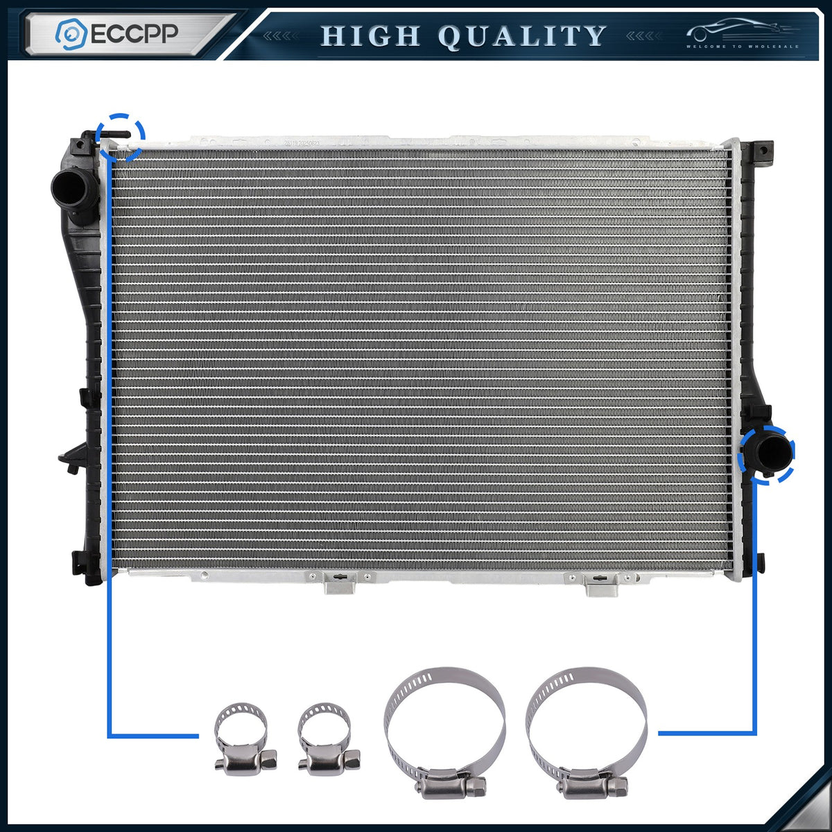 Radiator For 01-05 BMW 525i 99-00 BMW 528i with Universal Oil Hose Clamps Kit