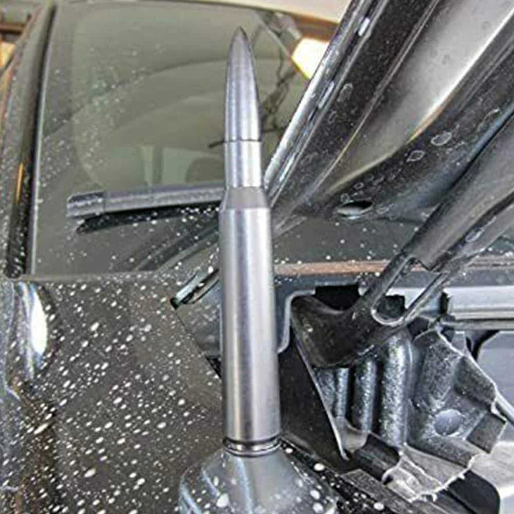 FOR FORD F150 F250 50 CAL CALIBER BULLET ALUMINUM SHORT ANTENNA CHROME SILVER EA 6B93BC-57