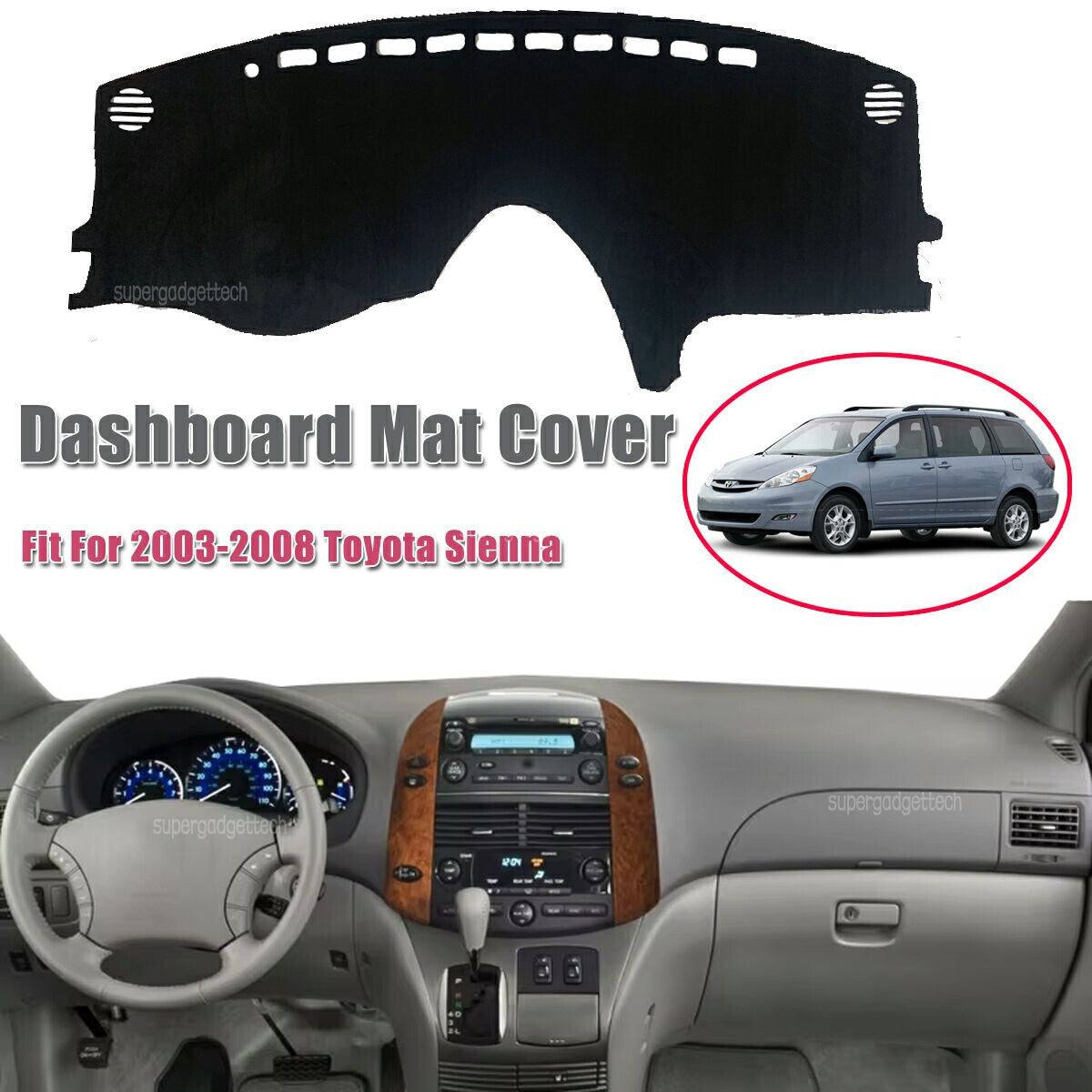 For Toyota Sienna 2003-08 Console Dashboard Suede Mat Protector Sunshield Cover