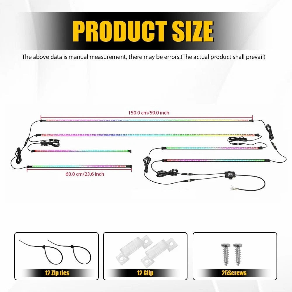 6PCS Double Row LED RGB Dream Lights Strip Neon Underglow LED Chasing Remote EOA 6B93BC-57