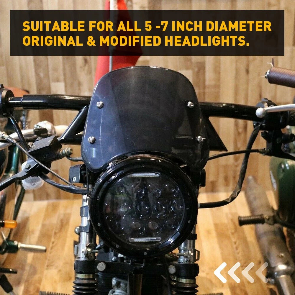 Universal Motorcycle Headlight Fairing Windscreen Windshield 5-7'' Round Black 6B93BC-57