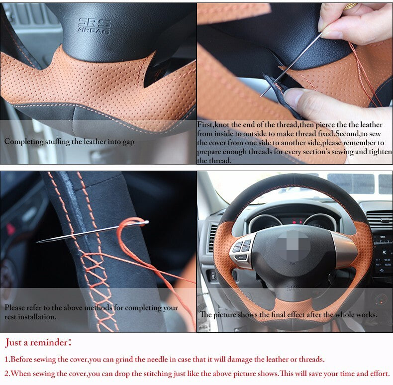 DIY Top Leather Steering Wheel Hand-stitch on Wrap Cover For Mini Coupe 6B93BC-57