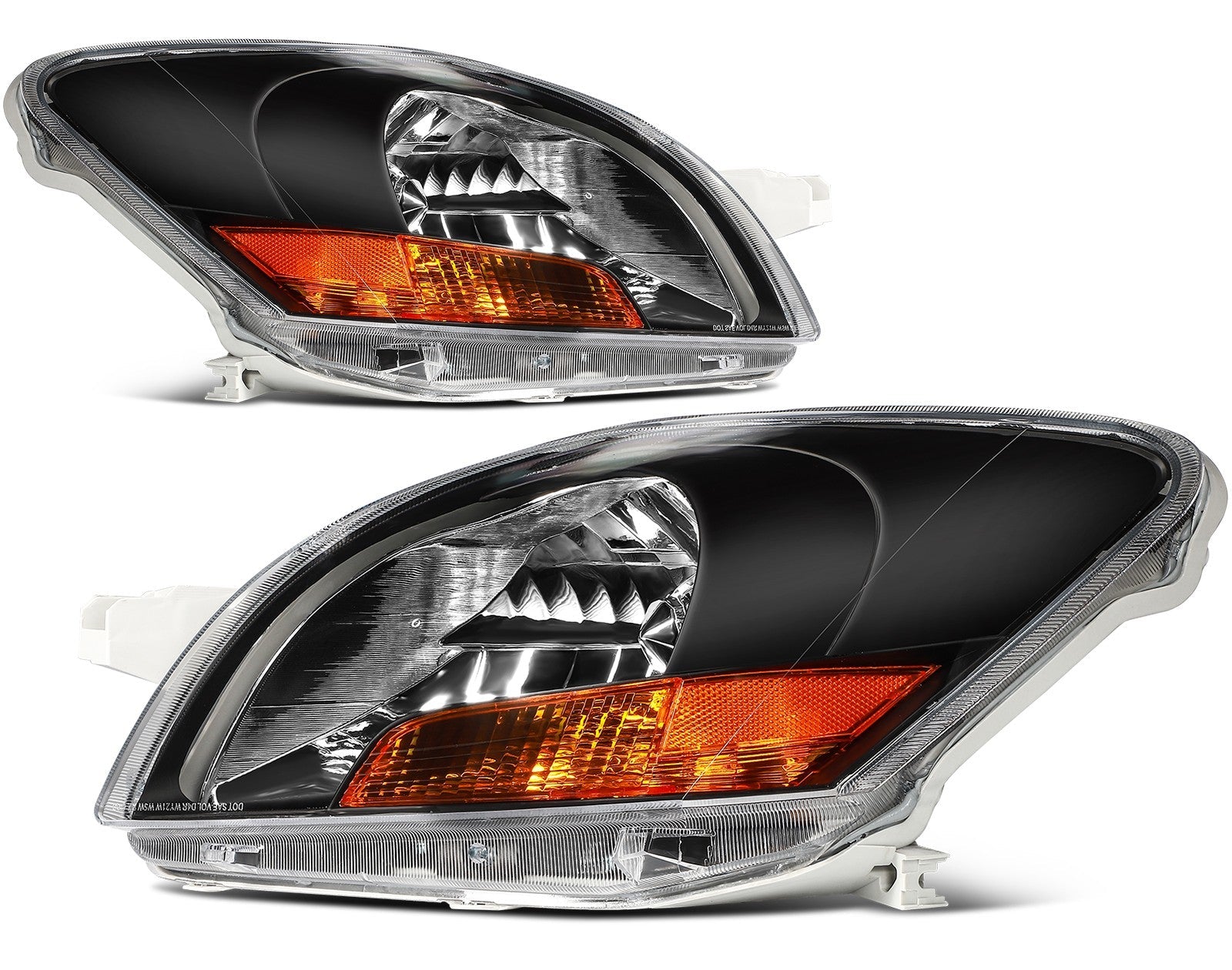Pair Kit Halogen Headlights Assembly For 2007-2011 Toyota Yaris 1.5L Black Amber 6B93BC-57