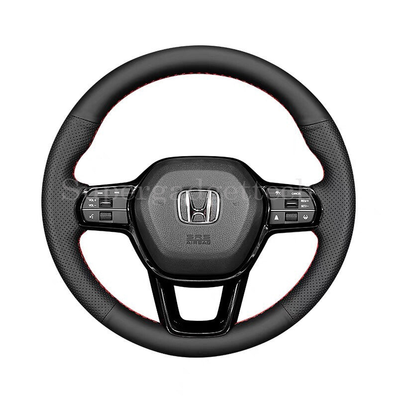 Black&Hole Leather Steering Wheel Hand Sewing Wrap Cover For Honda Civic 2022