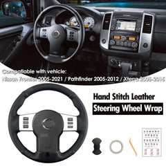 Steering Wheel Wrap For Nissan Frontier 2005-2021 Black Perforated Leather Cover