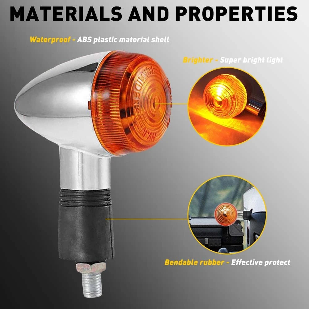 2x For Honda Motorcycle Amber Chrome LED Turn Signal Light Bullet Brake Blinker 6B93BC-57