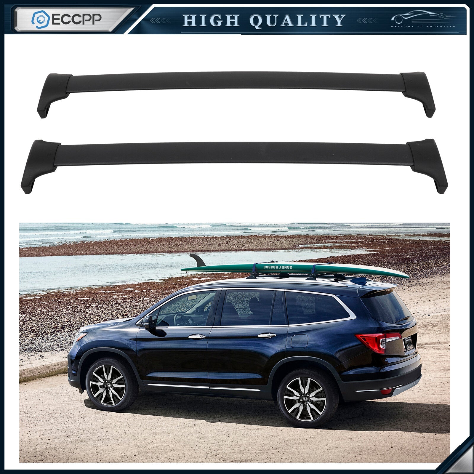Roof Rack Cross Bar for Honda Pilot 2016-2022 Black Aluminium 6B93BC-57