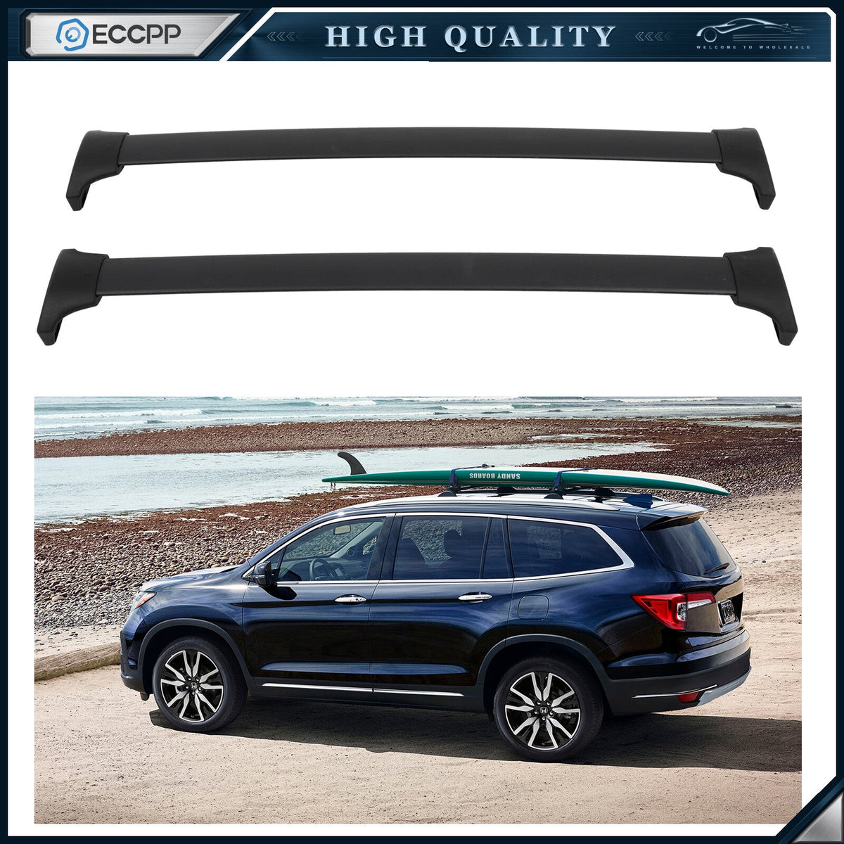 Roof Rack Cross Bar for Honda Pilot 2016-2022 Black Aluminium 6B93BC-57