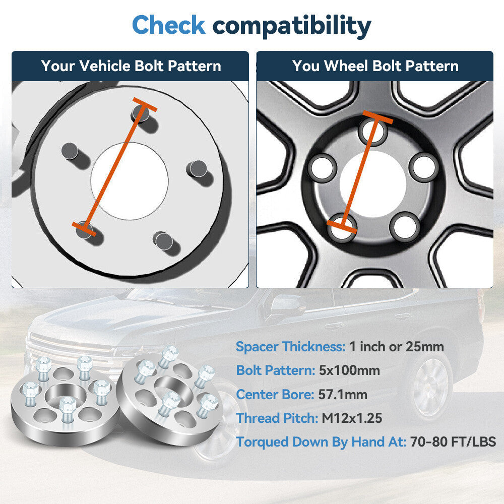 2X 1 inch Thick Wheel Spacers 5x100 12x1.25 For Subaru Impreza Forester Outback 6B93BC-57