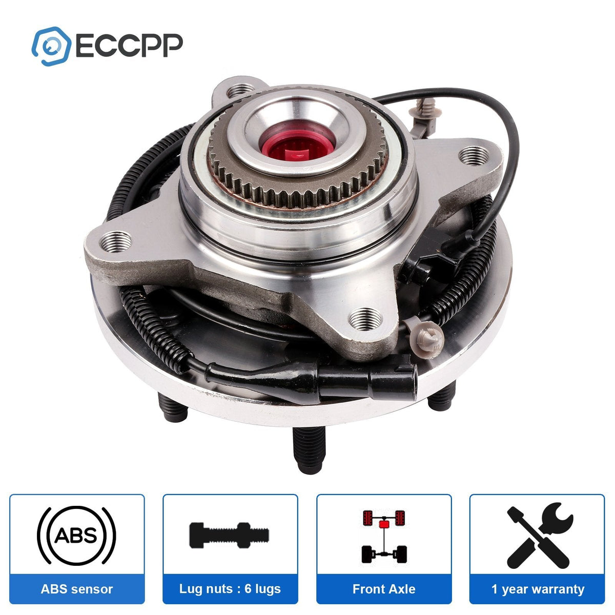 1Pc Wheel Hub Bearing Assembly Front 4WD For 2009 2010 Ford F150 6 Lug w/ ABS 6B93BC-57