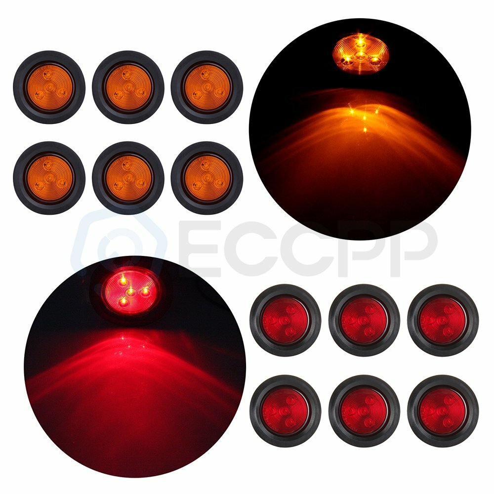 12x Red + Amber 4 LED 2.5 inch Round Light Truck Trailer Side Marker Clearance 6B93BC-57