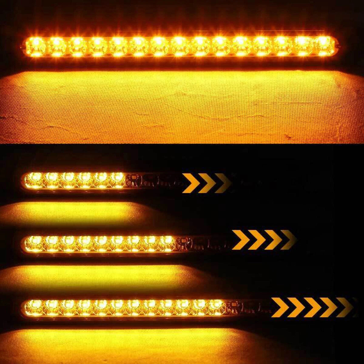2pcs 15 Amber LED Sealed Strip Truck Trailer Rear Stop Tail Turn Brake Light Bar 6B93BC-57