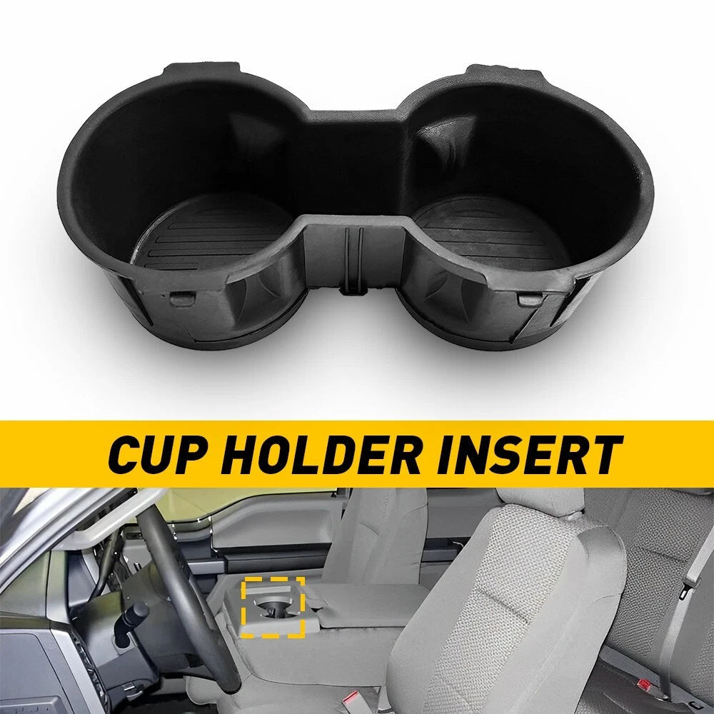 Front Seat Dual Cup Holder Rubber Insert FIT FOR 2015-2017 Ford F-150 BLACK EOA 6B93BC-57