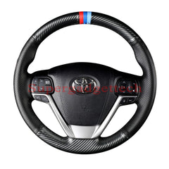 Carbon Fiber&Leather Steering Wheel Hand Sewing Wrap Cover For Toyota Highlander