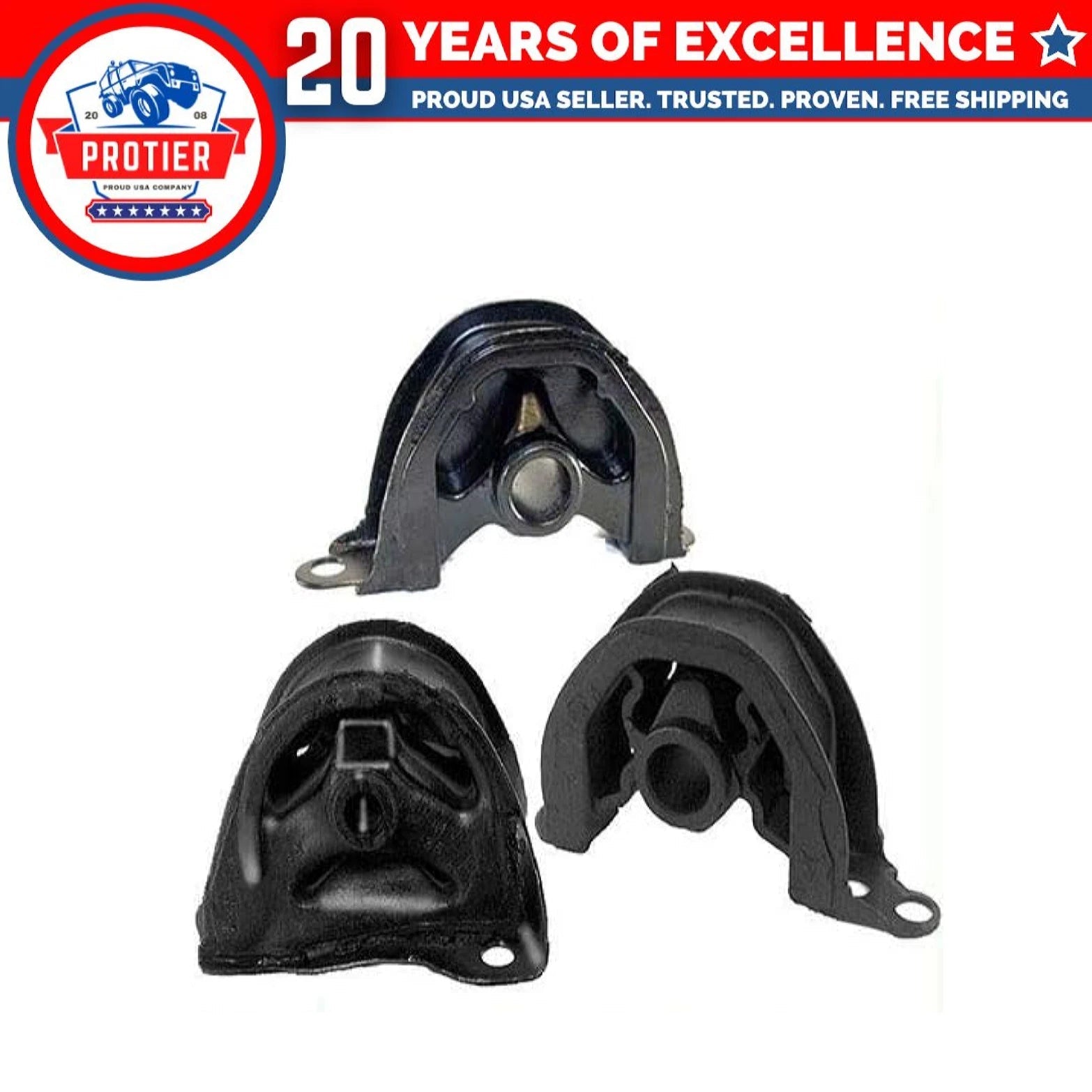 Fits 1996-2000 Honda Civic 1.6L Front & Rear Motor Mount Set 3PCS : A6520, 6B93BC-57