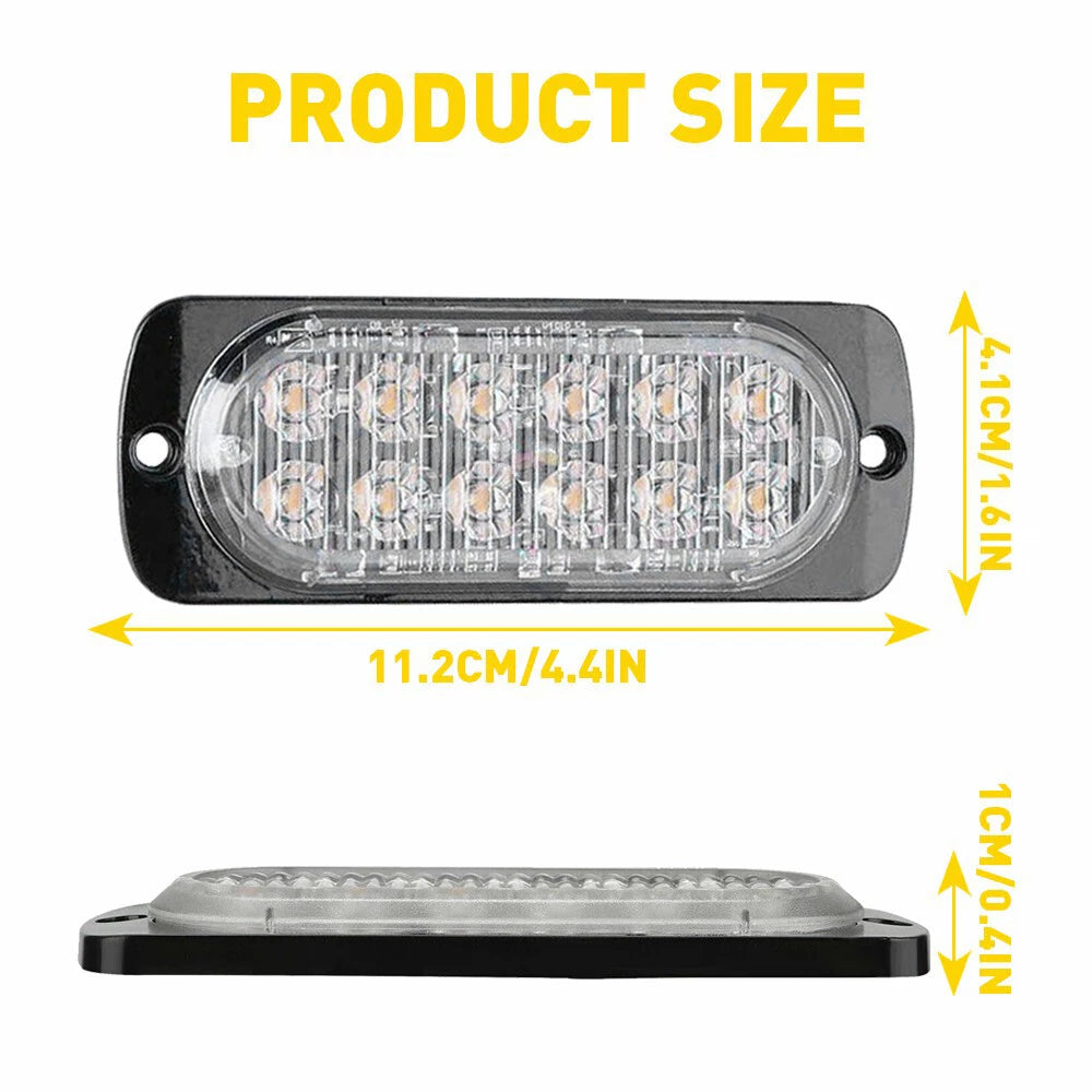 4PCS 12LED Amber Truck Flashing Car Beacon Warning Hazard Strobe Flash Light Bar 6B93BC-57
