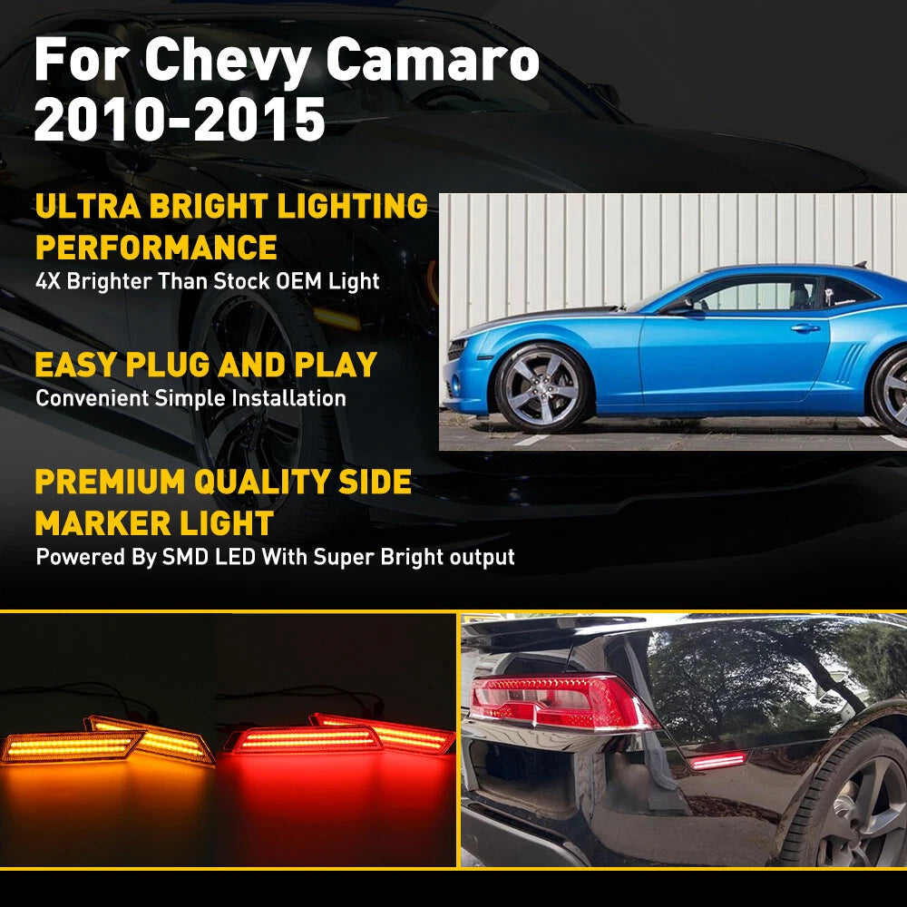 4x Smoked Lens LED Front Rear Side Bumper Marker Lights For 2010-15 Chevy Camaro 6B93BC-57