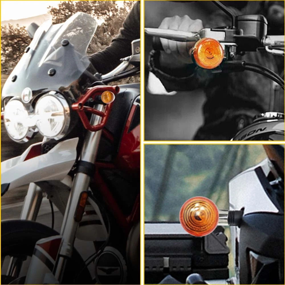 2x For Honda Motorcycle Amber Chrome LED Turn Signal Light Bullet Brake Blinker 6B93BC-57
