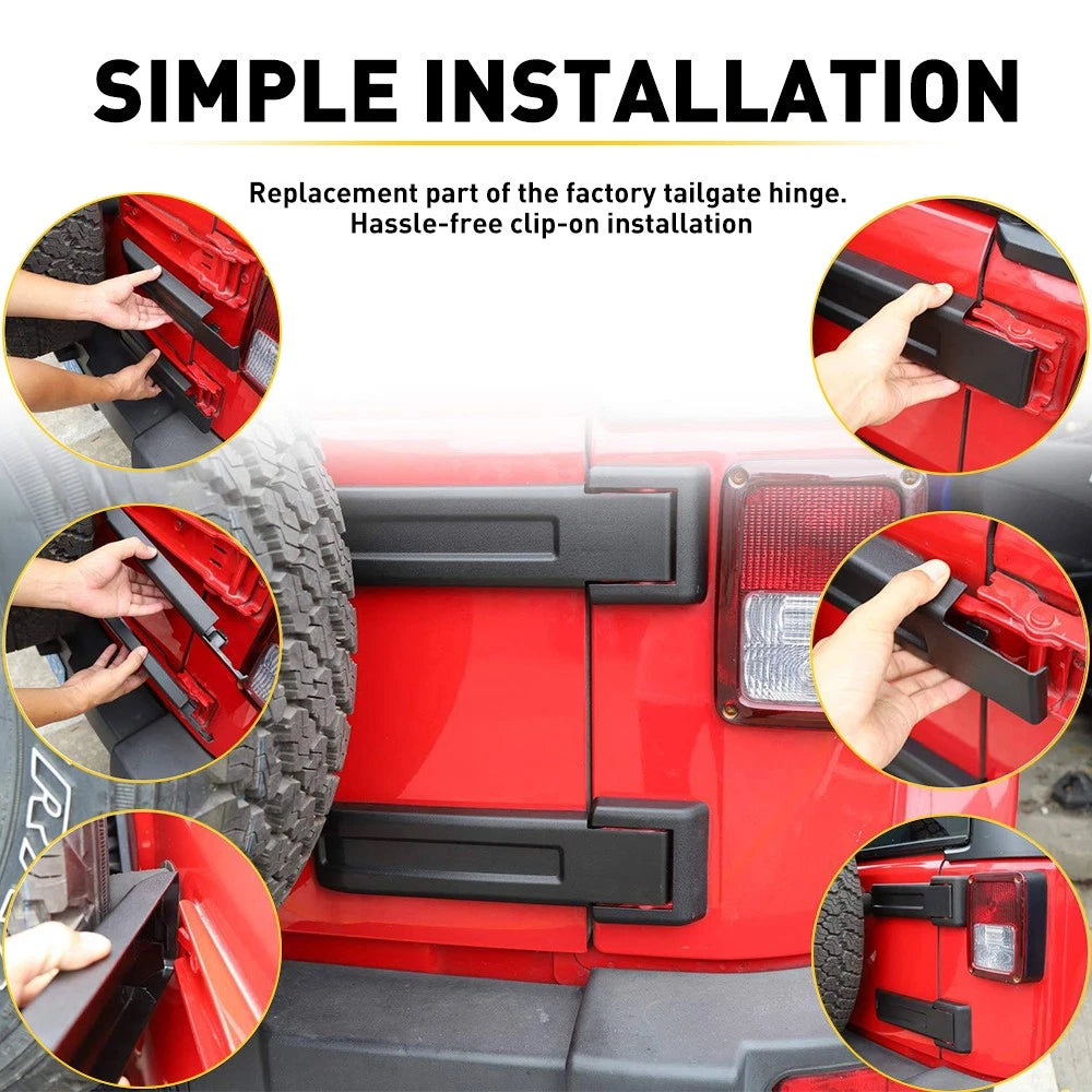 Fits For 2007-2018 Jeep Wrangler JK Set of 2 Tailgate Hinge Covers Trim Black 6B93BC-57