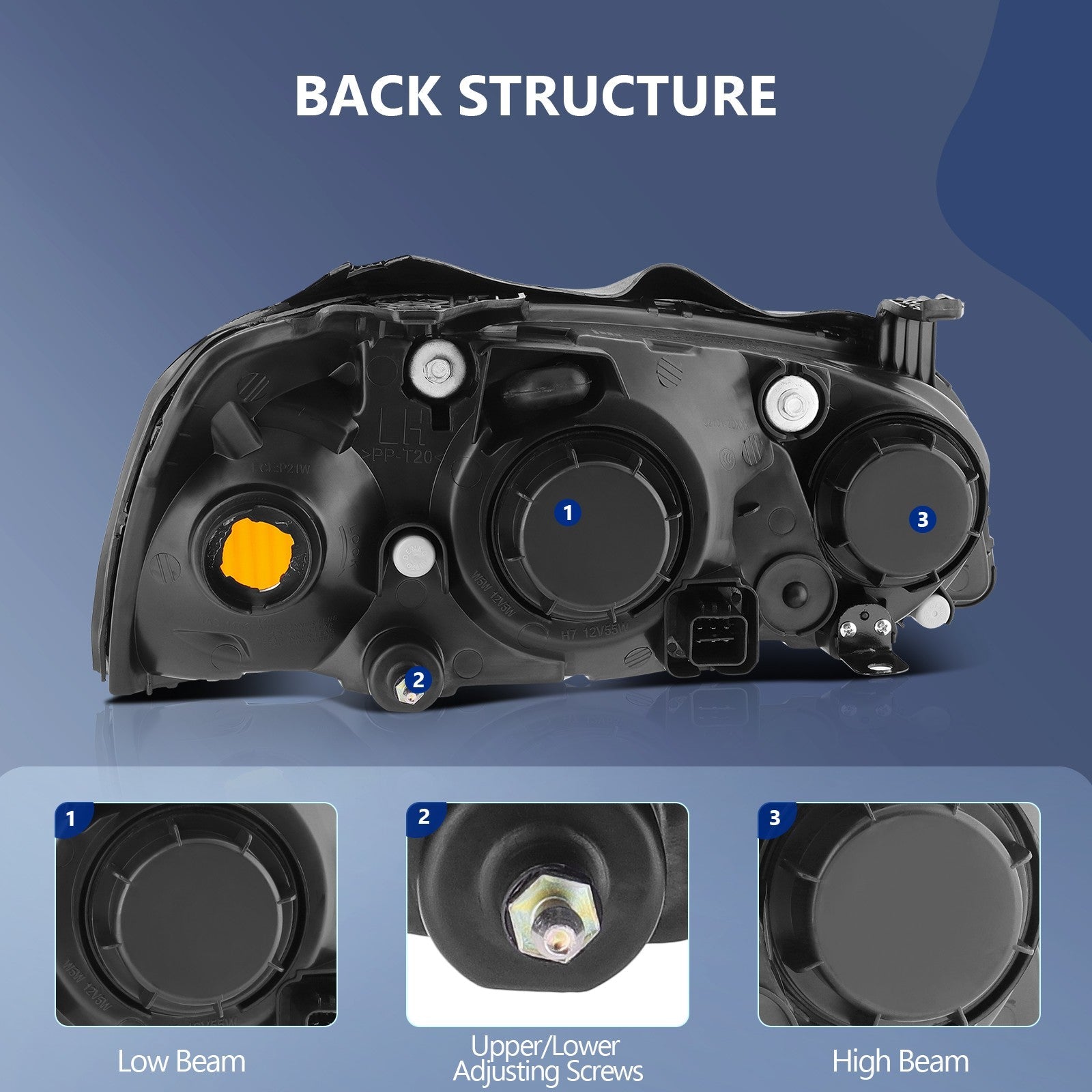 Pair Kit Headlights Assembly For 2004-2006 Hyundai Elantra 2.0L Black Amber 6B93BC-57