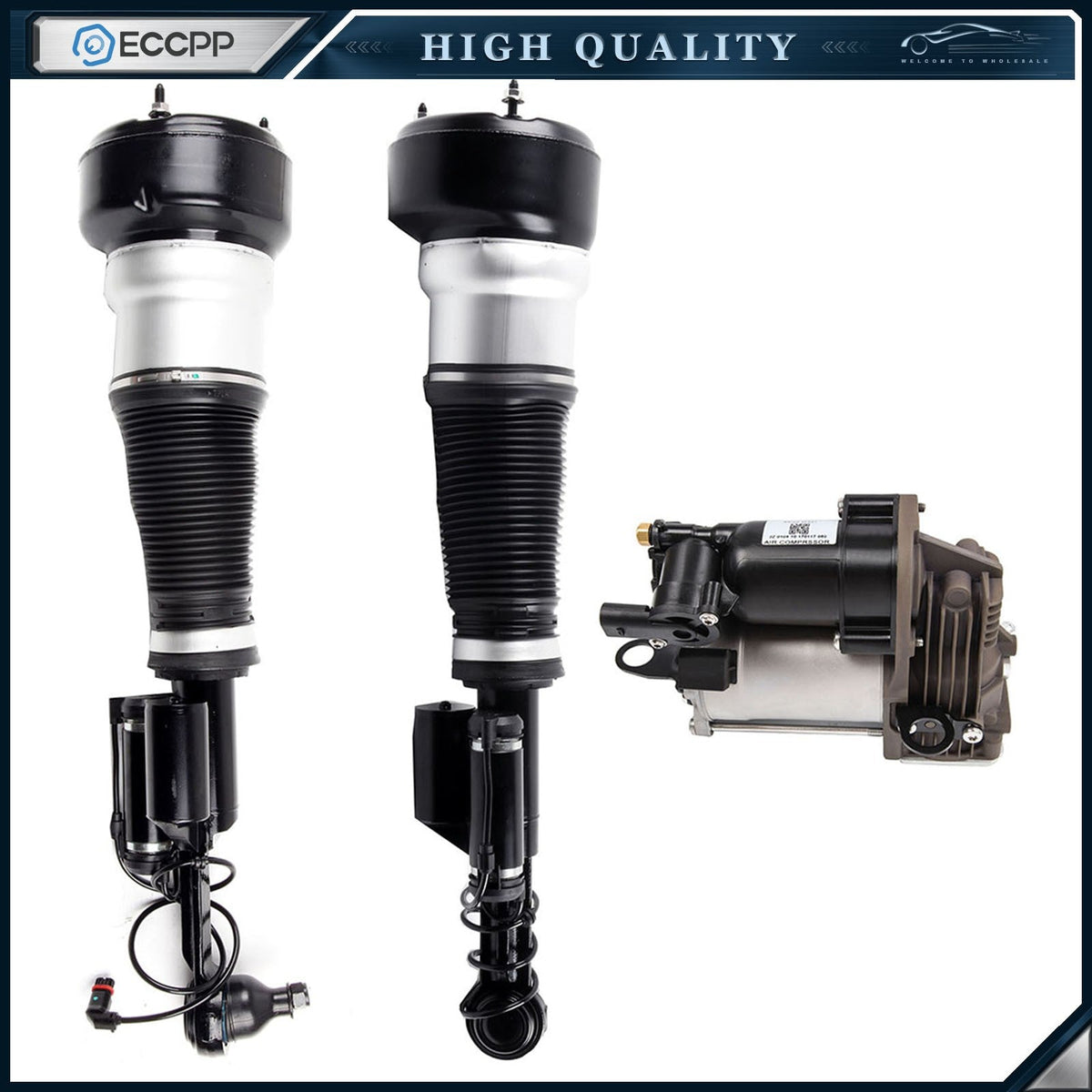 3PCS Front Air Suspension Struts & Compressor For 4Matic Mercedes W221 S500 S550 6B93BC-57