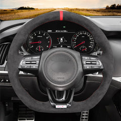 All Black Suede Leather Steering Wheel Sewing Wrap Cover For Kia Stinger 2018-20