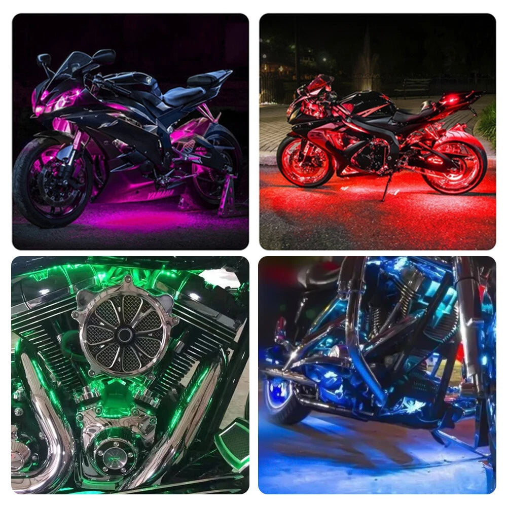 12Pcs Motorcycle RGB LED Under Waterproof Glow Lights Strip Neon Kit Remote USA 6B93BC-57