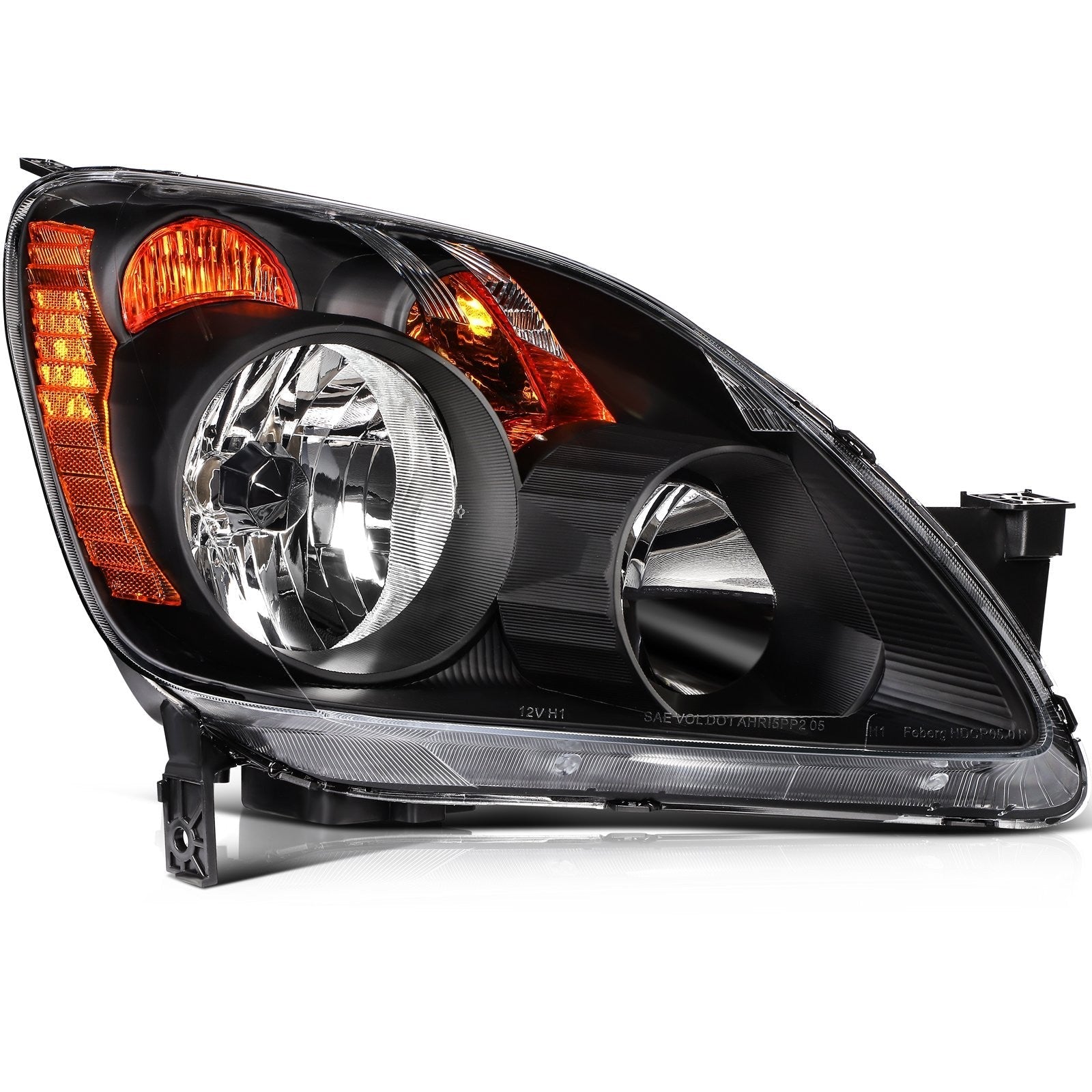 Pair Halogon Headlights Assembly For 2005-2006 Honda CR-V CRV 2.4L Black Amber 6B93BC-57