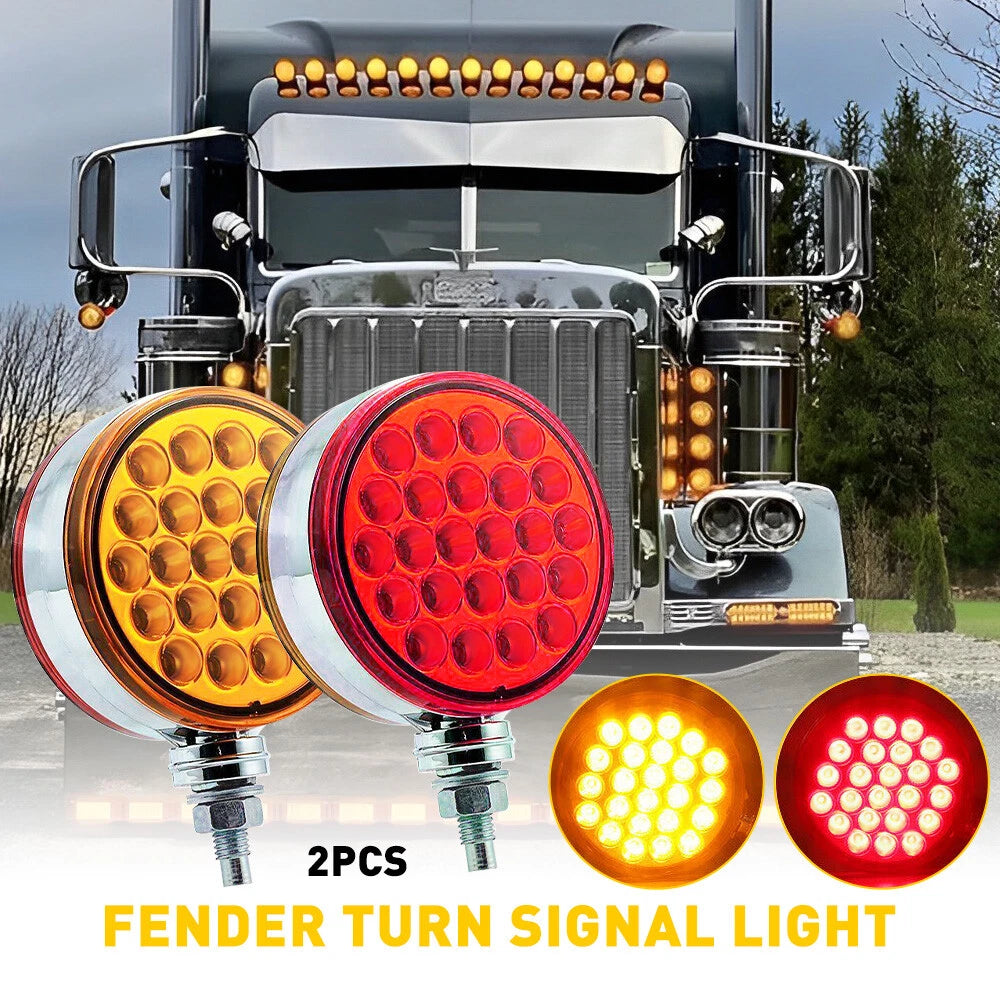 2X Round Dual Face Stud Mount Cab Pedestal Fender Turn Signal Light 48 LED Truck 6B93BC-57