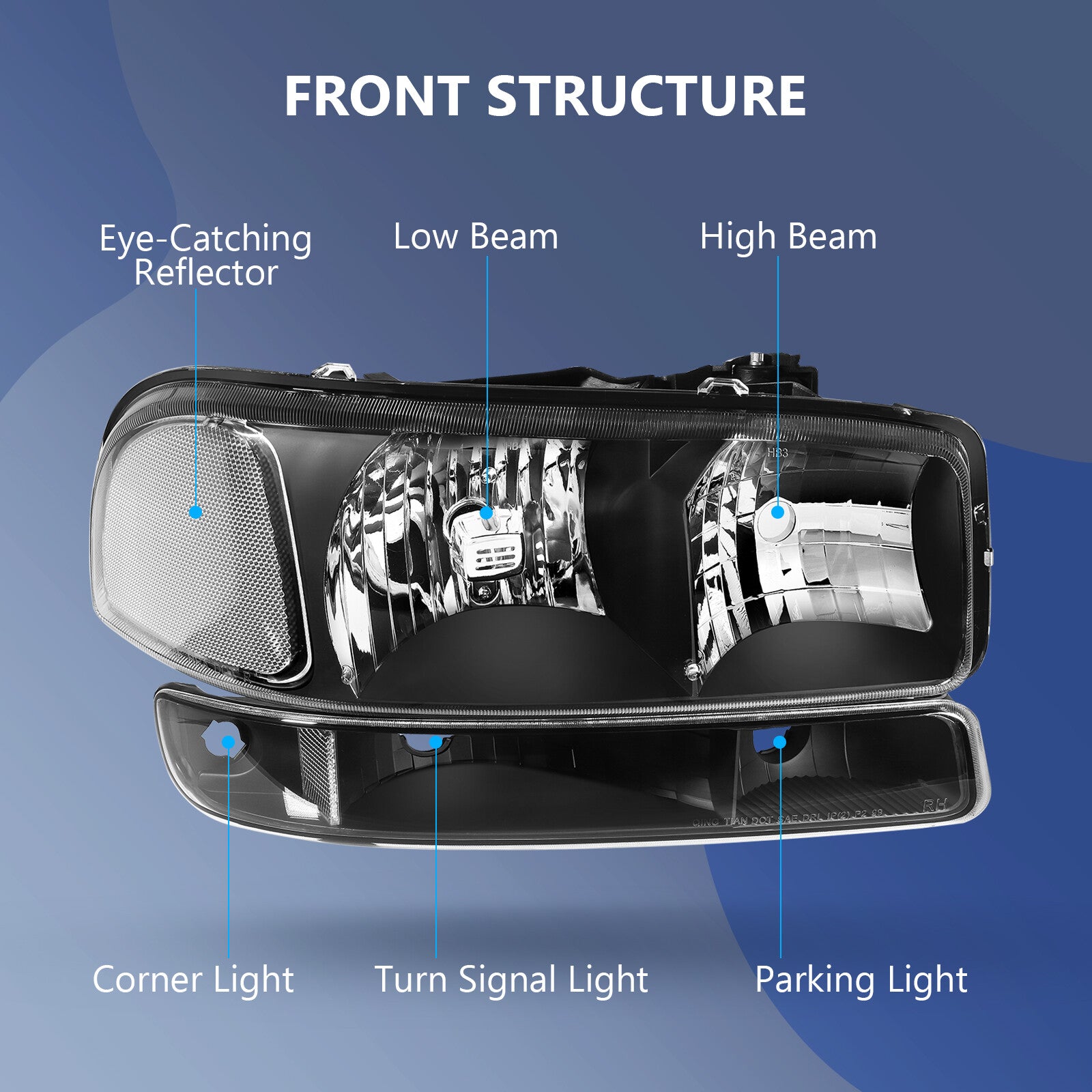 Fits 99-07 GMC Sierra Headlights Assembly Pair + Bumper Lamp Black Housing Set 6B93BC-57