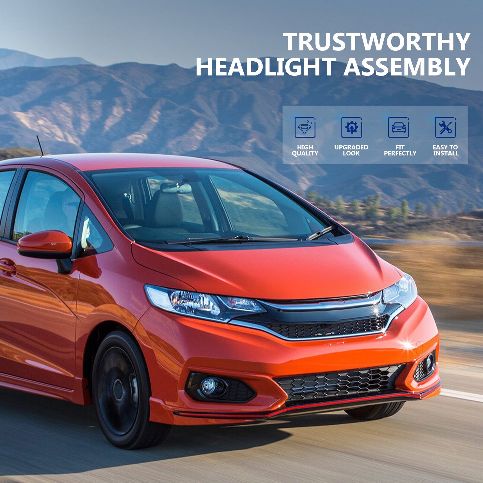 Fits 2014-2020 Honda FIT Front Headlights Assembly w/ Reflective Bowl Lamps 6B93BC-57