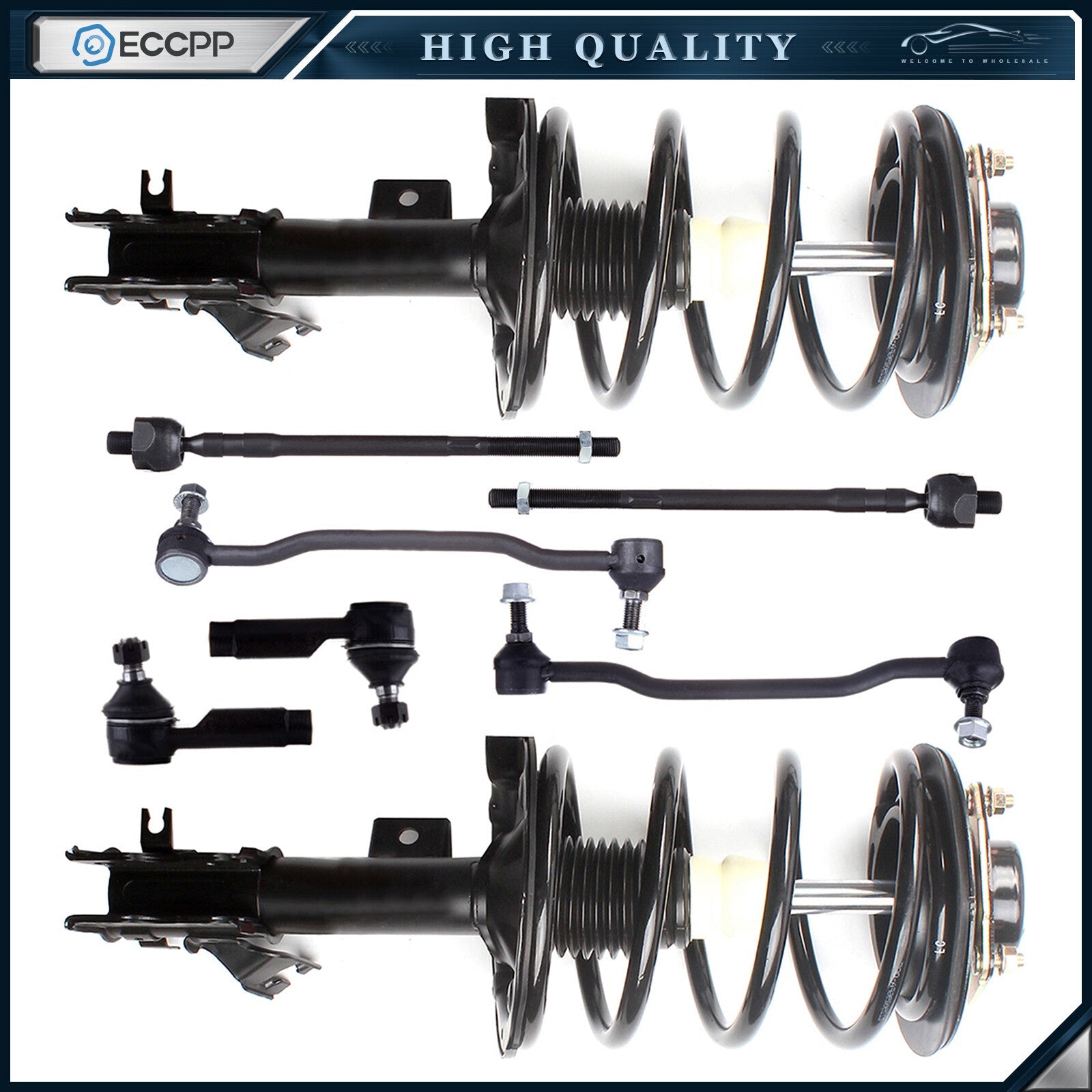 For 2004-2008 Maxima Front Complete Struts Sway Bar Inner Outer Tierod Kit 6B93BC-57