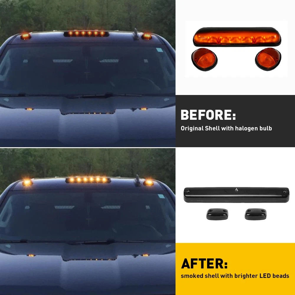 3X AMBER LED CAB ROOF MARKER LIGHTS KIT FOR 07-21 SILVERADO SIERRA 2500HD 3500HD 6B93BC-57