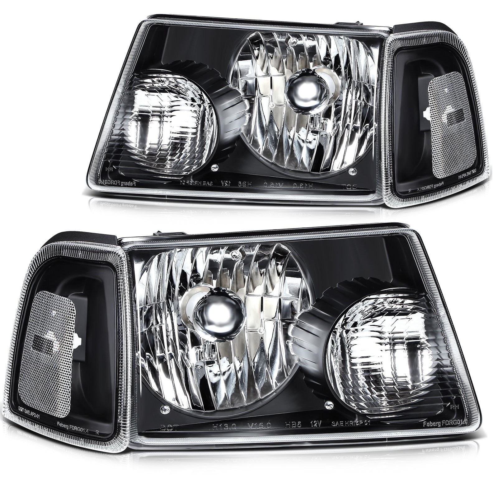 Pair Kit Halogon Black Headlights Assembly For 2001-2011 Ford Ranger Black 6B93BC-57