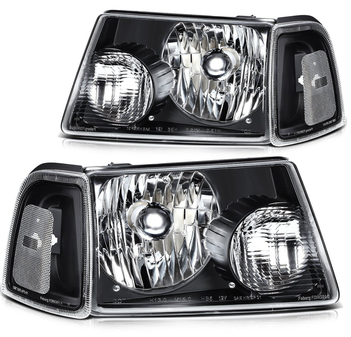 Pair Kit Halogon Black Headlights Assembly For 2001-2011 Ford Ranger Black 6B93BC-57