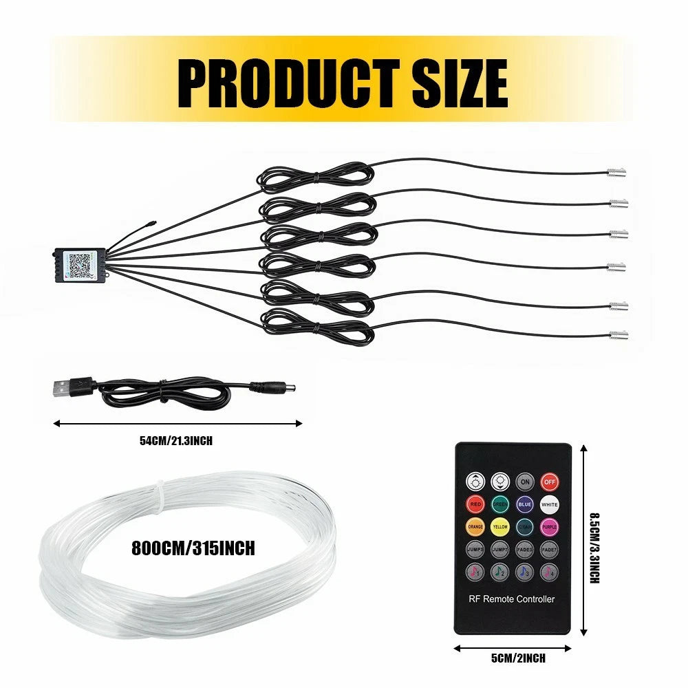 8M RGB LED Car Interior Fiber Optic Neon EL Wire Strip Atmosphere Light APP EOA 6B93BC-57