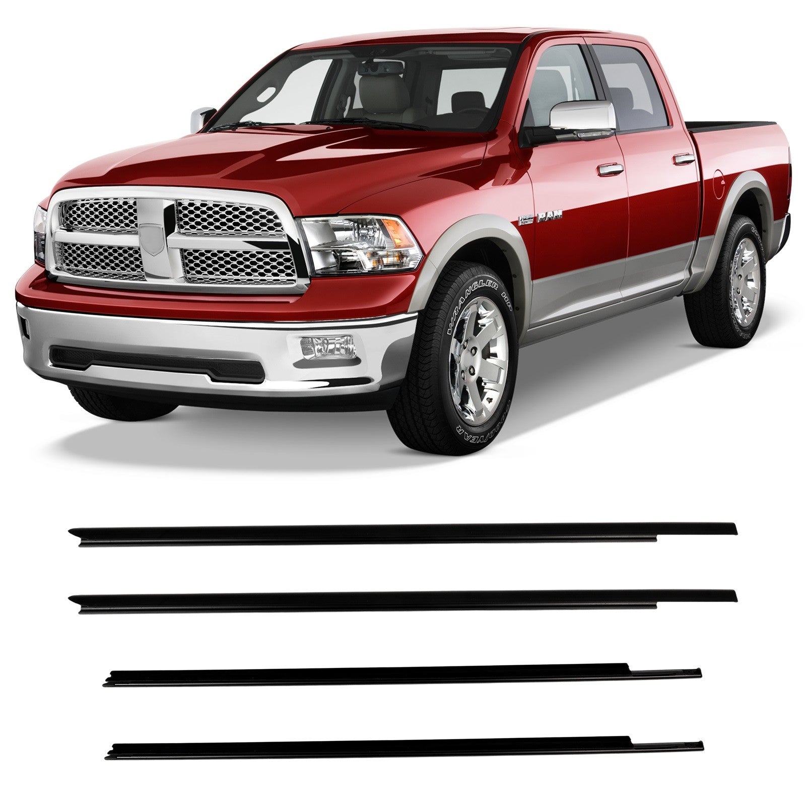 For 2009-2021 Dodge Ram 1500 Crew Cab Front & Rear Door Window Seal Belt Molding 6B93BC-57