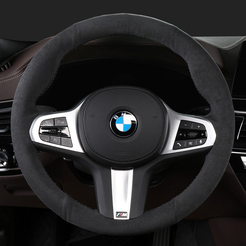 All Black Suede Leather Steering Wheel Hand-stitch on Wrap Cover For BMW G01 G02