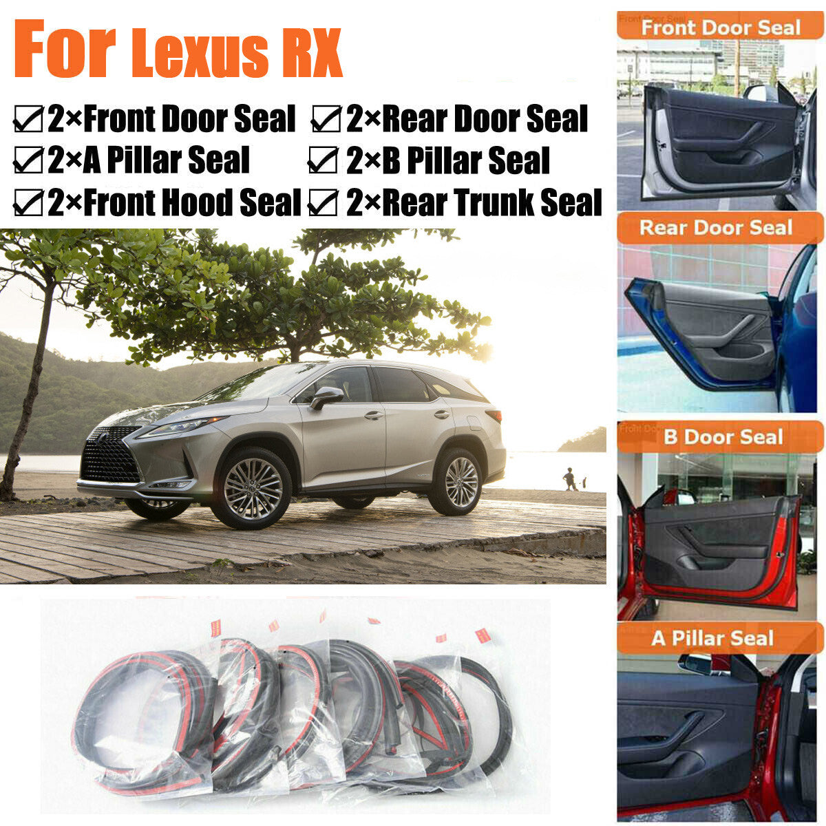 Door Rubber Seal Strips Weather Draft Wind Noise Reduction Kit For Lexus RX
