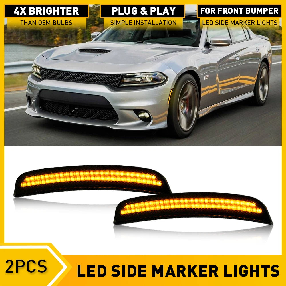 Front Bumper Smoked Amber Side Marker Signal Lights For 15-22 Dodge Charger EOA 6B93BC-57