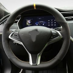 Black&Suede Leather Steering Wheel Hand Sewing Wrap Cover For Tesla Model S/X