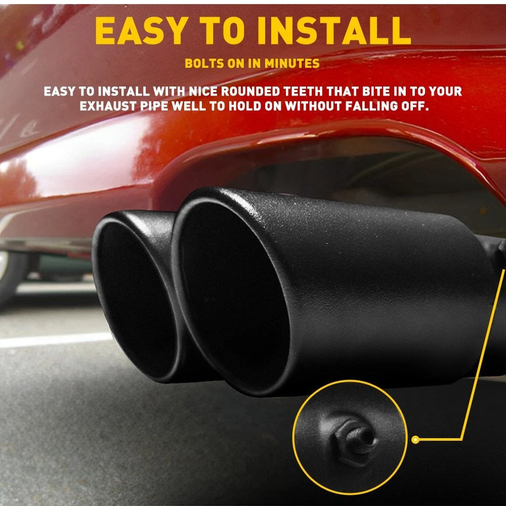 Black Stainless Steel Car Dual Rear Exhaust Pipe Tail Muffler Throat Tip Round 6B93BC-57