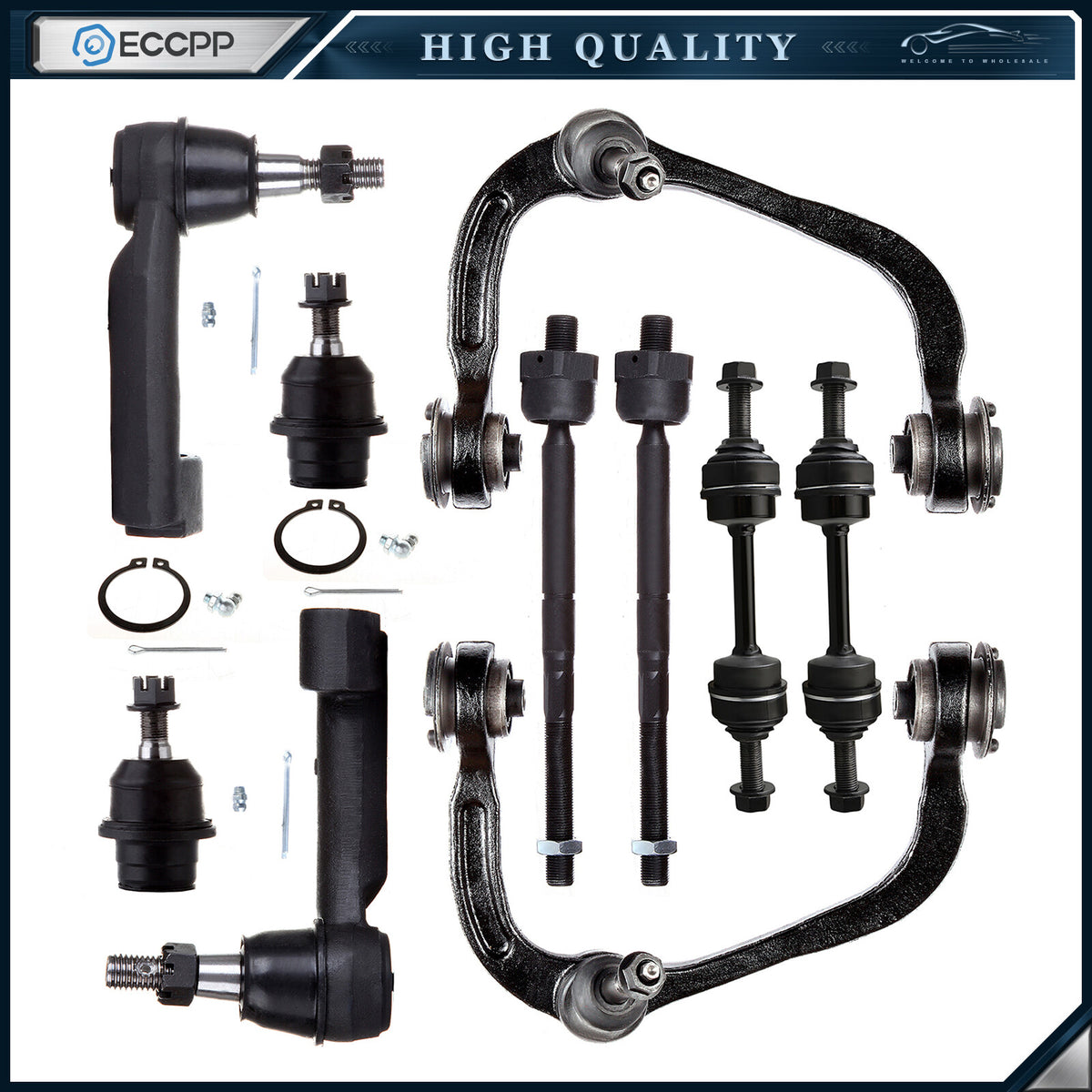 10pc Front Upper Control Arms Tie Rod Ends Sway Bar For 2009-2014 FORD F-150 4WD